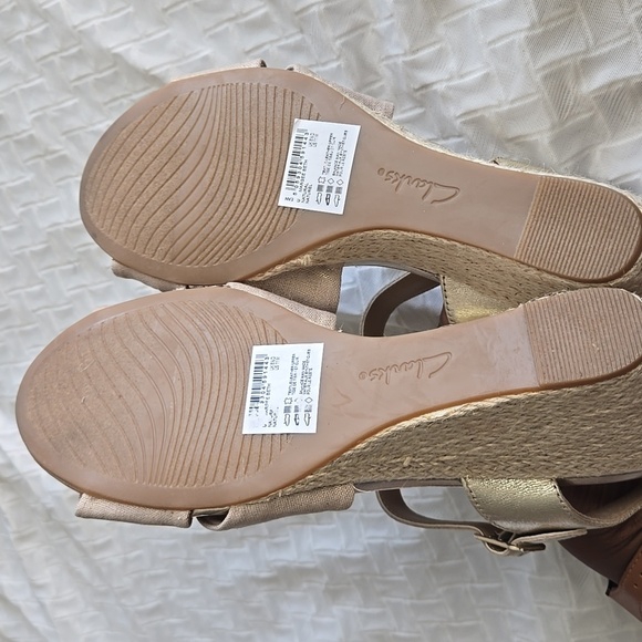 Clarks Margee Beth Gold Espadrille Wedge Sandals Vacation Resort Wear Boho - Picture 7 of 8